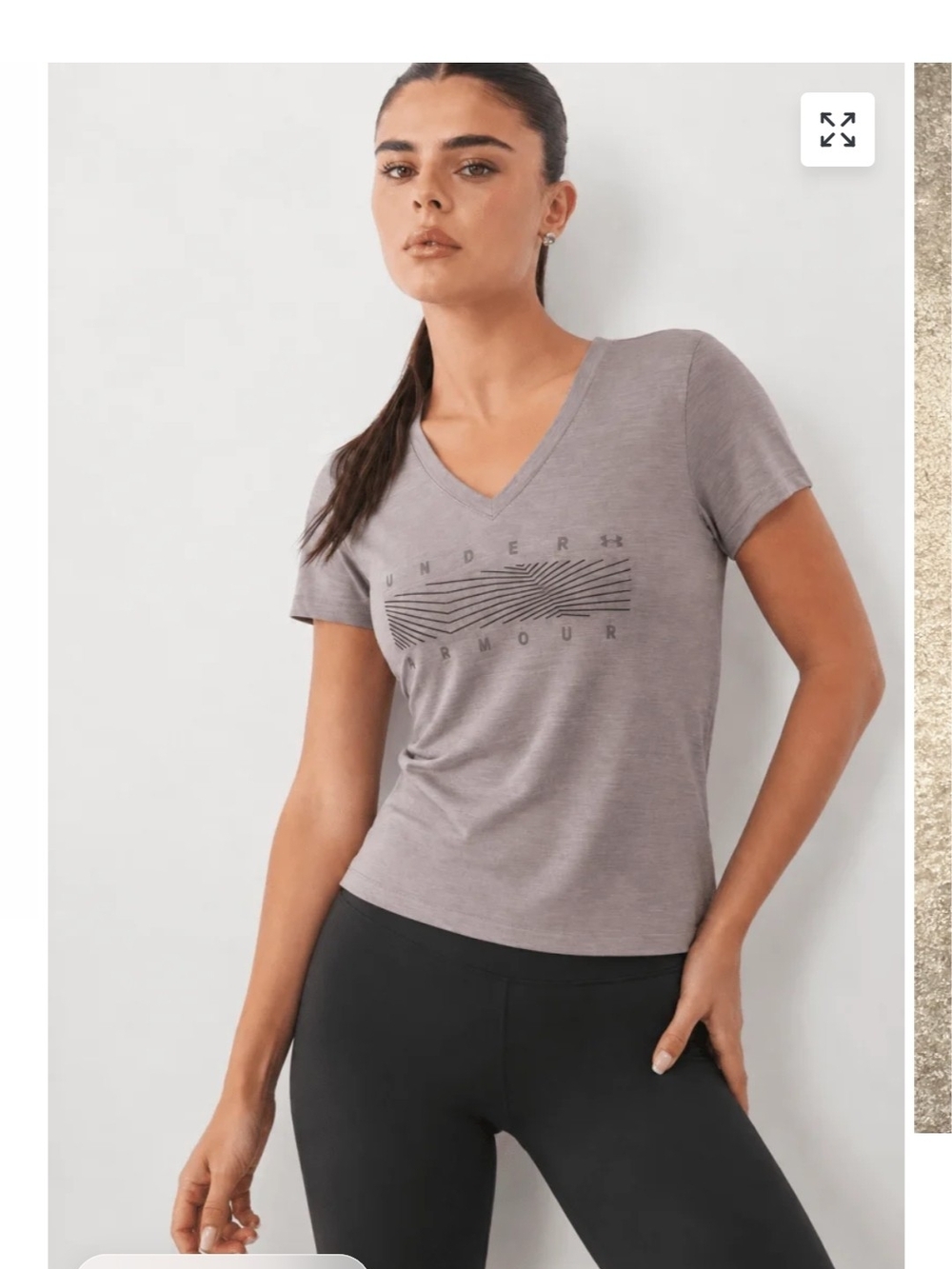 Under Armour Women's Tech" Twist Graphic V-Neck— Heather Gray Mauve Women's Med